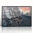 Large abstract wall art depicting a serene Icelandic landscape in muted gray and blue tones on a framed acrylic.