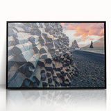 Large abstract wall art depicting a serene Icelandic landscape in muted gray and blue tones on a framed acrylic.