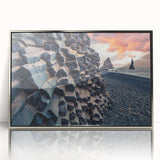 Large acrylic print of a serene Icelandic landscape in muted blue and gray tones, framed in silver.
