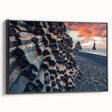 Black and white framed canvas featuring a vintage landscape of Iceland, ideal for bedroom wall decor.