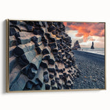 Framed canvas wall art depicting a serene Icelandic landscape in muted earth tones, ideal for bedroom decor.