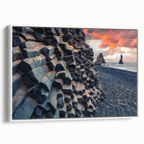 Vintage poster art of Icelandic scenery on a framed canvas, featuring a blend of colorful and black elements.