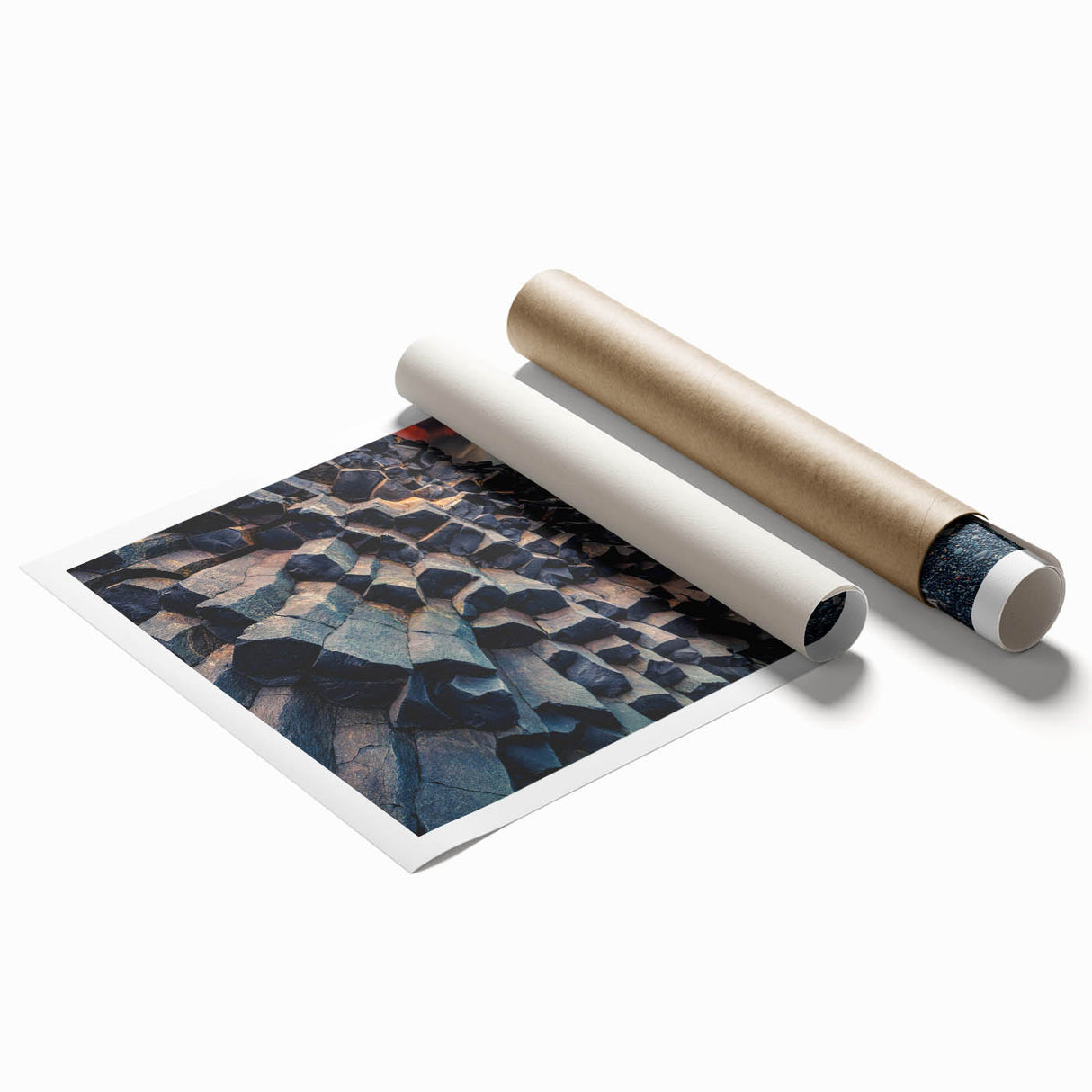Extra large rolled print of a serene Icelandic landscape in muted green and blue tones, ideal for classy bathroom wall art.