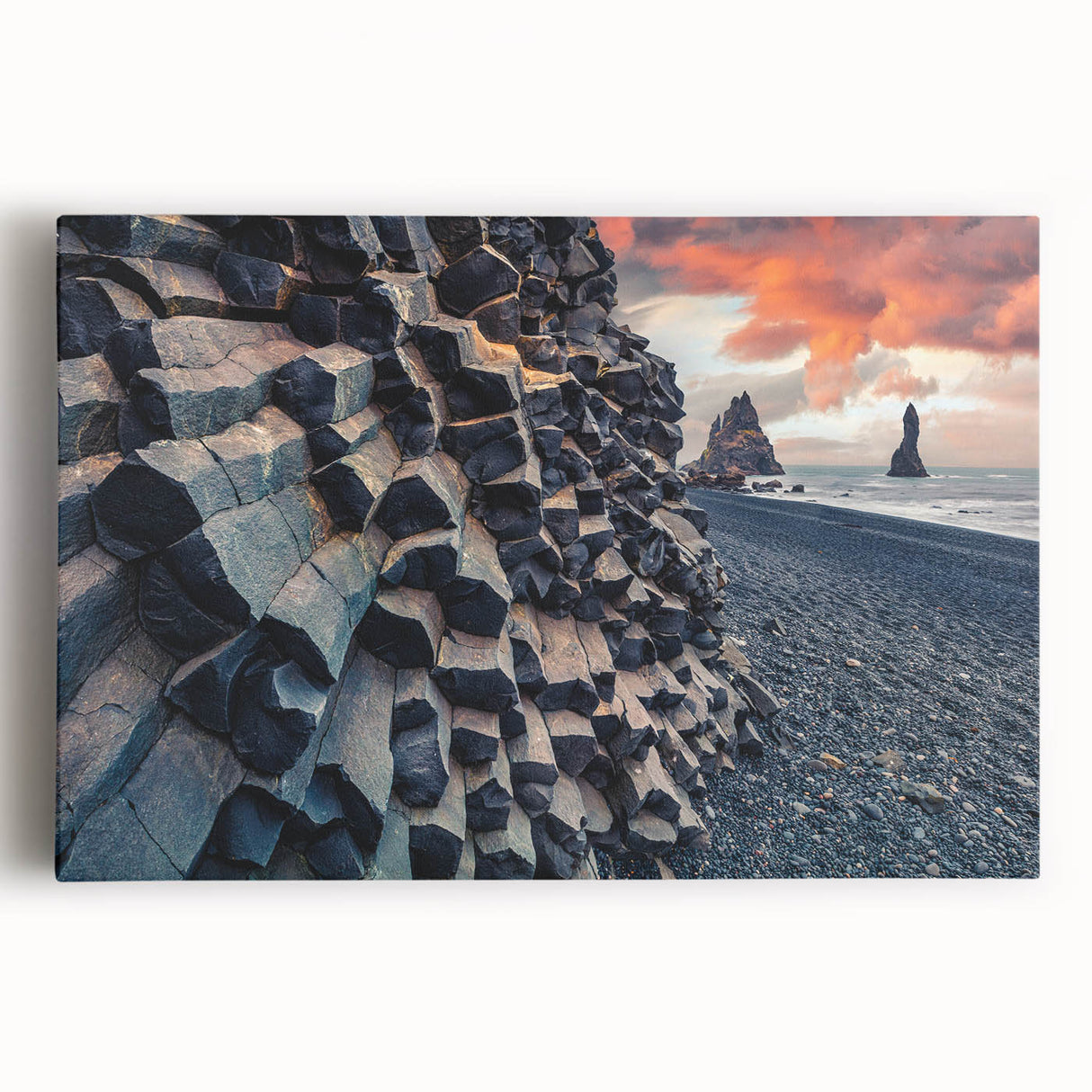 Black and white photograph of an Icelandic landscape on stretched canvas.