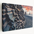 Large art of an Icelandic landscape in muted blues and greens on stretched canvas, suitable for kitchen wall art.