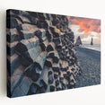 Large art of an Icelandic landscape in muted blues and greens on stretched canvas, suitable for kitchen wall art.
