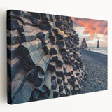 Large art of an Icelandic landscape in muted blues and greens on stretched canvas, suitable for kitchen wall art.