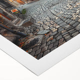 Art deco poster of Rome with muted earth tones on rolled canvas, suitable for dining room wall art.