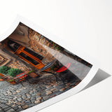 Extra large wall art featuring line art flowers over a scenic Rome backdrop, printed on rolled canvas.