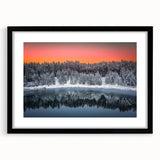 Colorful abstract art print of a European scenery in Latvia, textured with vibrant hues, framed in black.
