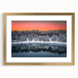 Abstract art print of a European landscape in muted earth tones, framed in gold, suitable for dining room decor.