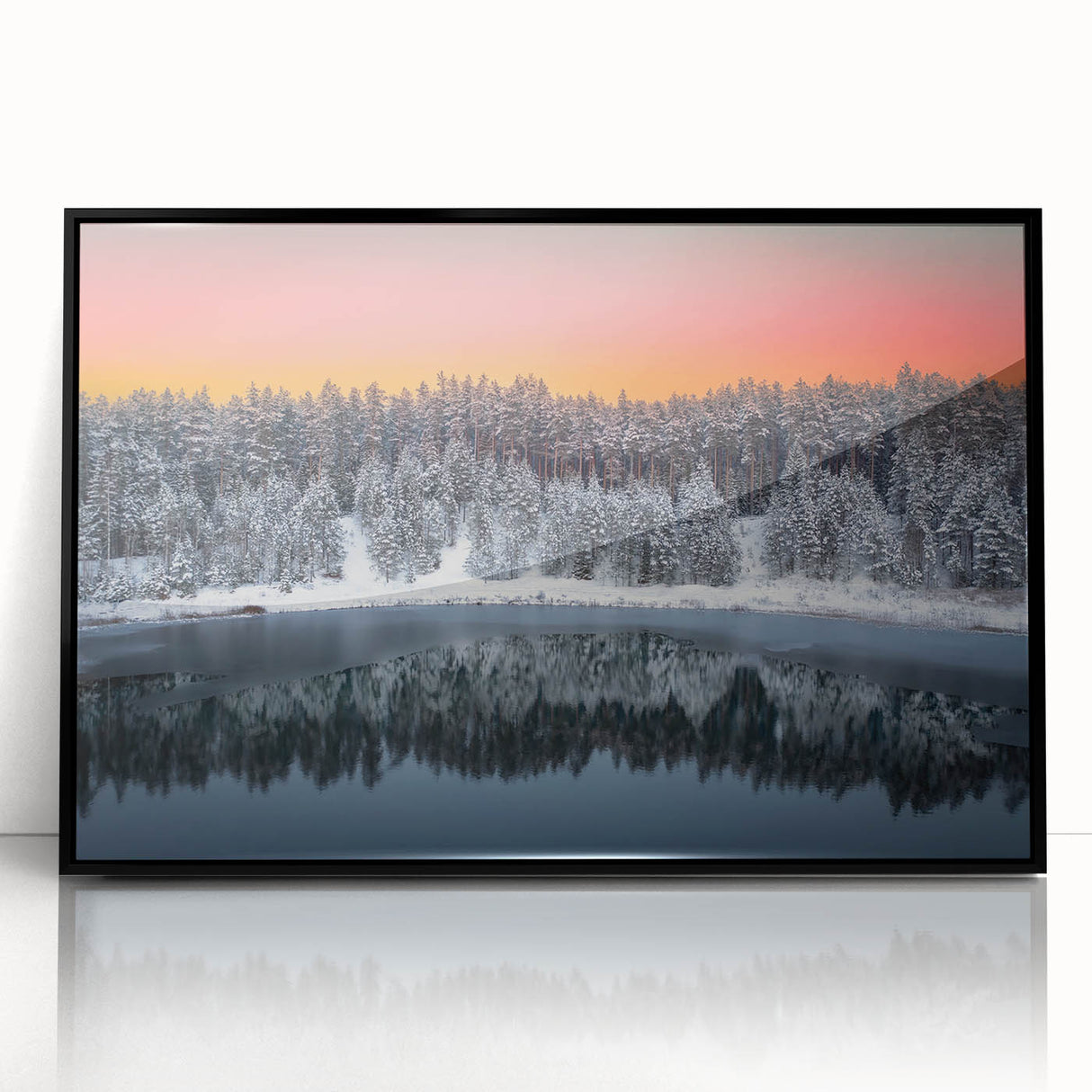 Large abstract wall art depicting a European scenery in Latvia, framed in black acrylic, suitable for modern art wall decor.