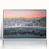 Mid-century modernist art depicting a European cityscape in muted pastel tones, framed acrylic, ideal for nursery wall art.