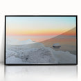 Large abstract wall art featuring a mid-century modernist European scenery in black and white tones, framed in acrylic.