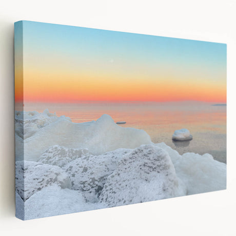 Lithuanian landscape on large stretched canvas, featuring cool tones and minimalist style, suitable for kitchen wall art.
