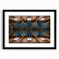 Extra large abstract art print of a textured, colorful European scenery in a black frame, ideal for living room decor.