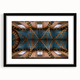 Extra large abstract art print of a textured, colorful European scenery in a black frame, ideal for living room decor.