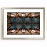 Extra large abstract art print depicting a textured European scenery in muted tones, framed with a silver mat.