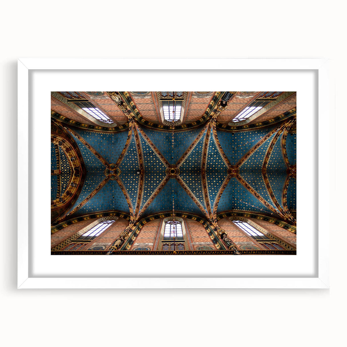 Textured abstract art print depicting a European scenery in subdued earth tones, framed with a white mat.