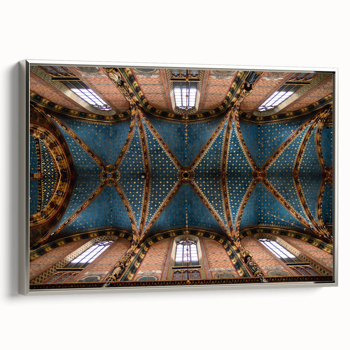 Framed canvas depicting a vintage-style Polish landscape, featuring colorful art in muted tones, ideal for living room decor.