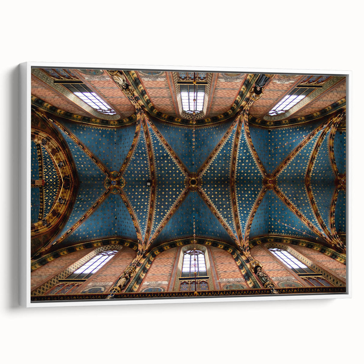 Vintage poster art of a European cityscape in colorful hues on a large framed canvas, ideal for living room decor.