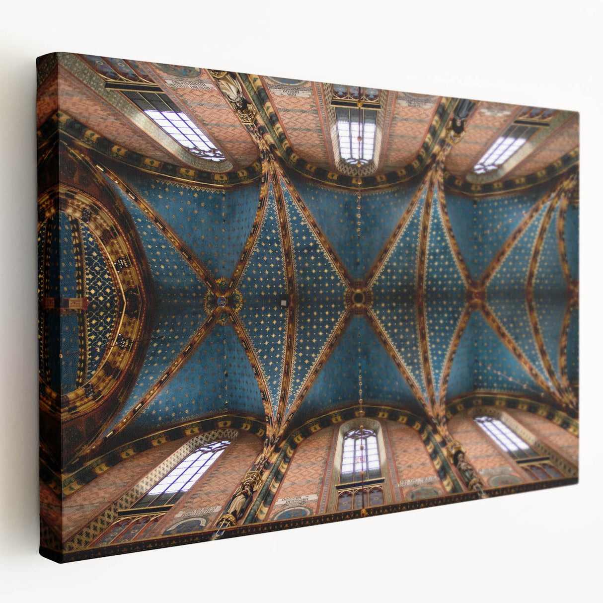 Large stretched canvas depicting a European cityscape in muted earth tones, suitable for kitchen wall art.