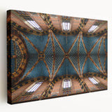 Large stretched canvas depicting a European cityscape in muted earth tones, suitable for kitchen wall art.