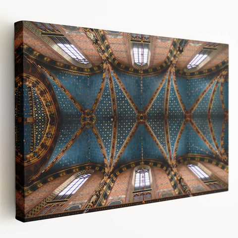 Large stretched canvas depicting a European cityscape in muted earth tones, suitable for kitchen wall art.