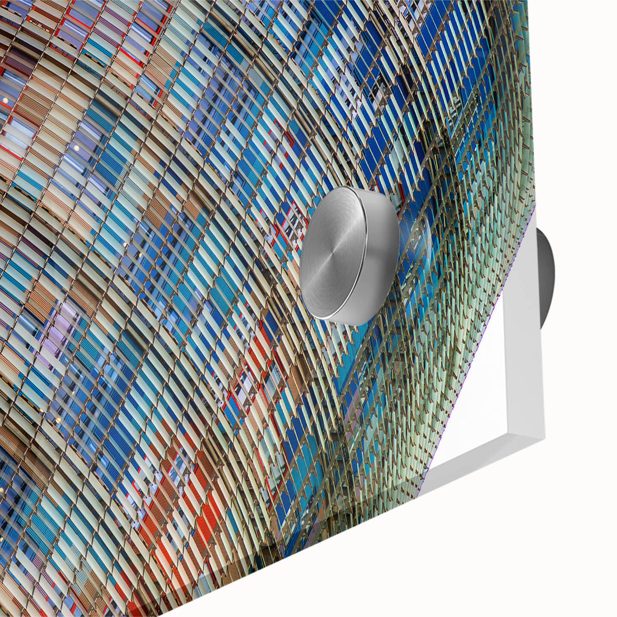 Large abstract wall art depicting Barcelona scenery in muted earth tones on acrylic glass, ideal for dining room ambiance.