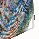 Large abstract wall art depicting Barcelona scenery in muted earth tones on acrylic glass, ideal for dining room ambiance.