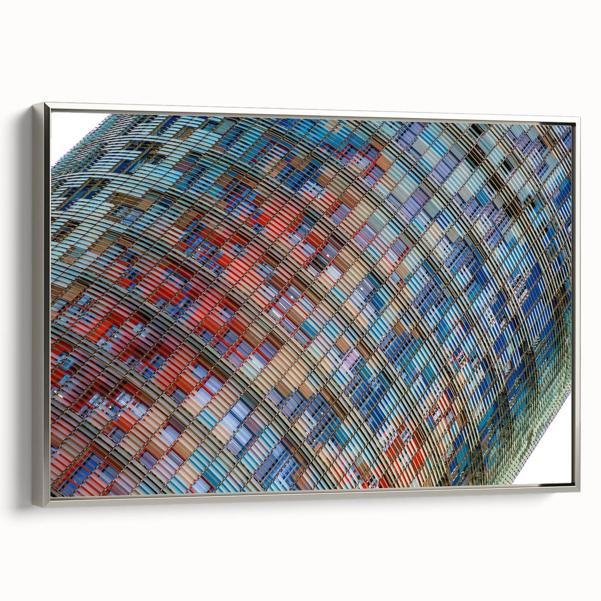 Framed canvas of a vintage Barcelona landscape with colorful art and black accents, ideal for living room decor.