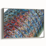 Framed canvas of a vintage Barcelona landscape with colorful art and black accents, ideal for living room decor.