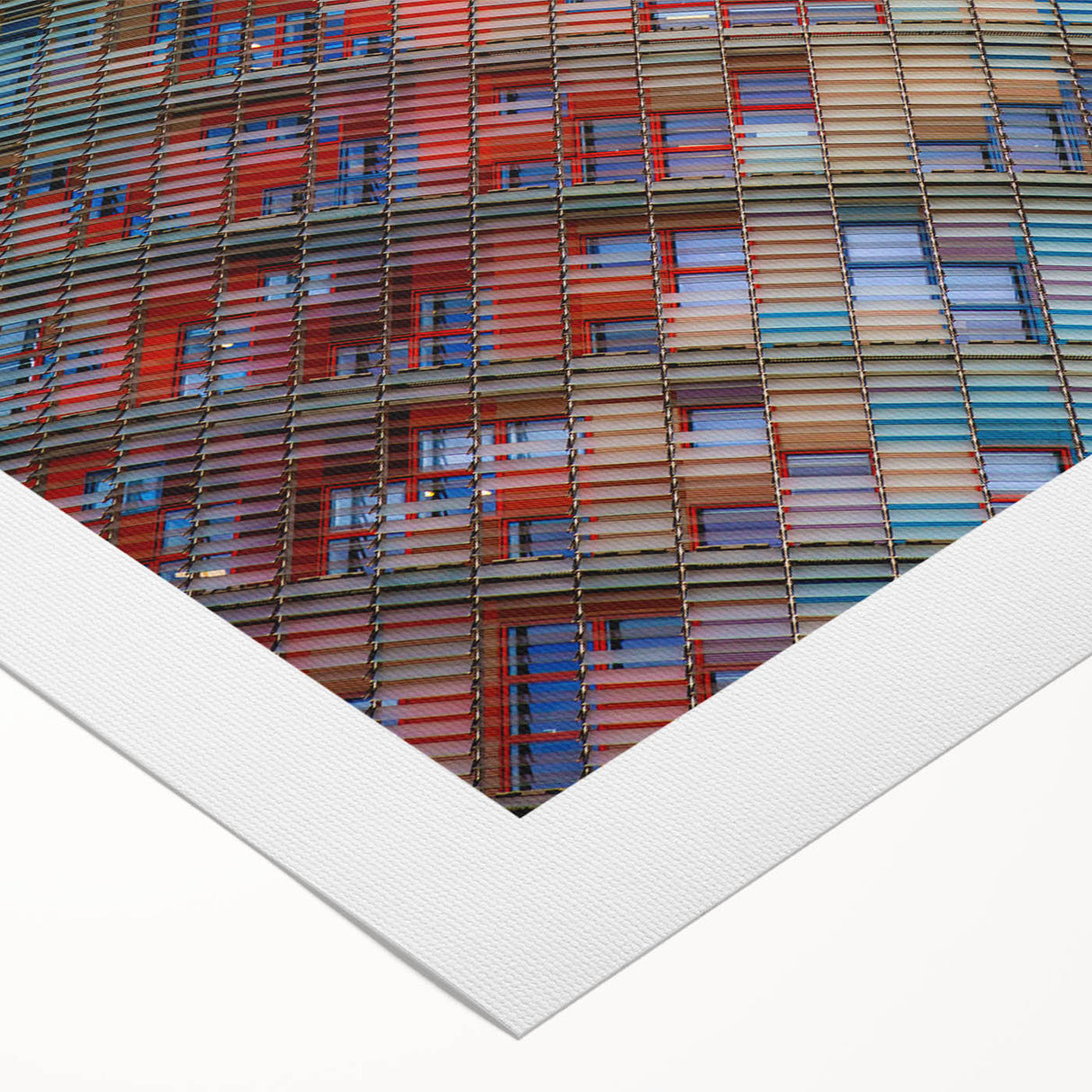 Art deco poster of Barcelona skyline on rolled canvas, featuring muted earth tones, ideal for dining room wall art.