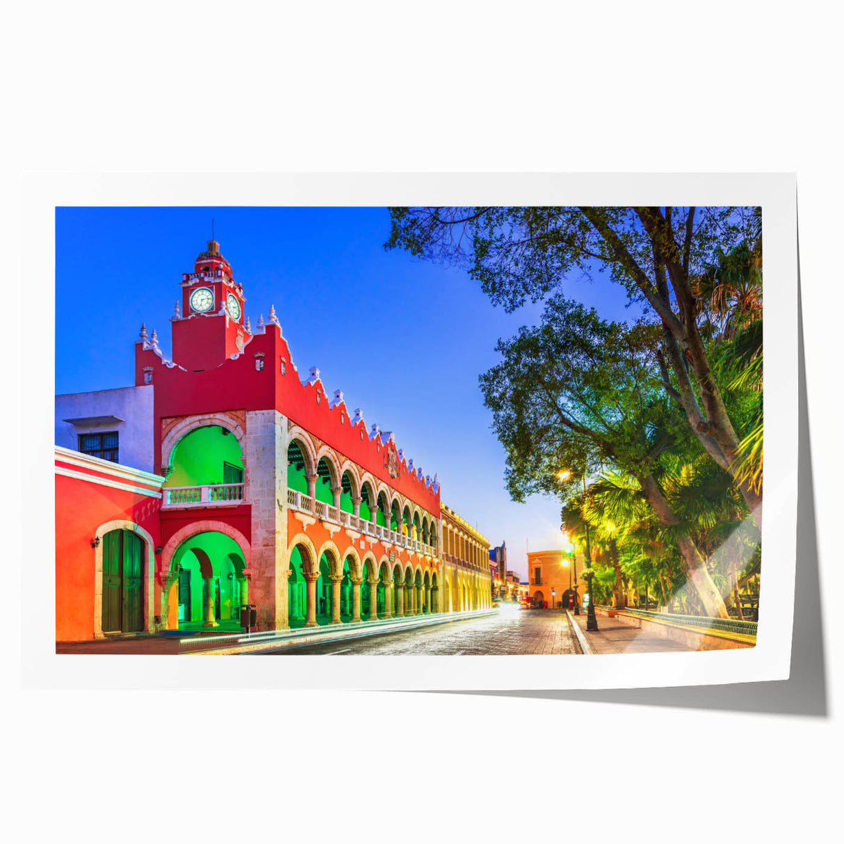 Extra large rolled print depicting Yucatan scenery with vibrant green and blue tones, ideal for art wall dining room.