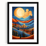 Extra large framed abstract print depicting colorful, textured scenery of a Middle Eastern landscape.