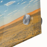 Large abstract wall art depicting a Middle Eastern Oman scenery in muted earth tones on acrylic glass.