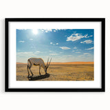 Extra large colorful abstract art print of Middle Eastern scenery in black frame, ideal for living room decor.