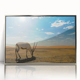 Mid-century modernist art depicting Omani scenery in silver acrylic frame, ideal for modern art wall decor.