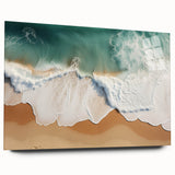 Large abstract wall art of a serene Oceania Fiji scenery in vibrant blue and green tones on acrylic glass.