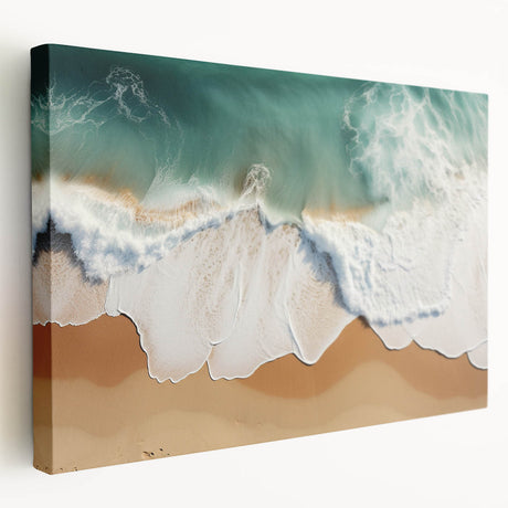 Large stretched canvas of a serene Fiji oceanic scene in muted blues and greens, suitable for kitchen wall art.