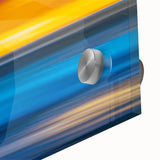 Large abstract depiction of the Auckland skyline in muted blue tones on acrylic glass, ideal for dining room art.