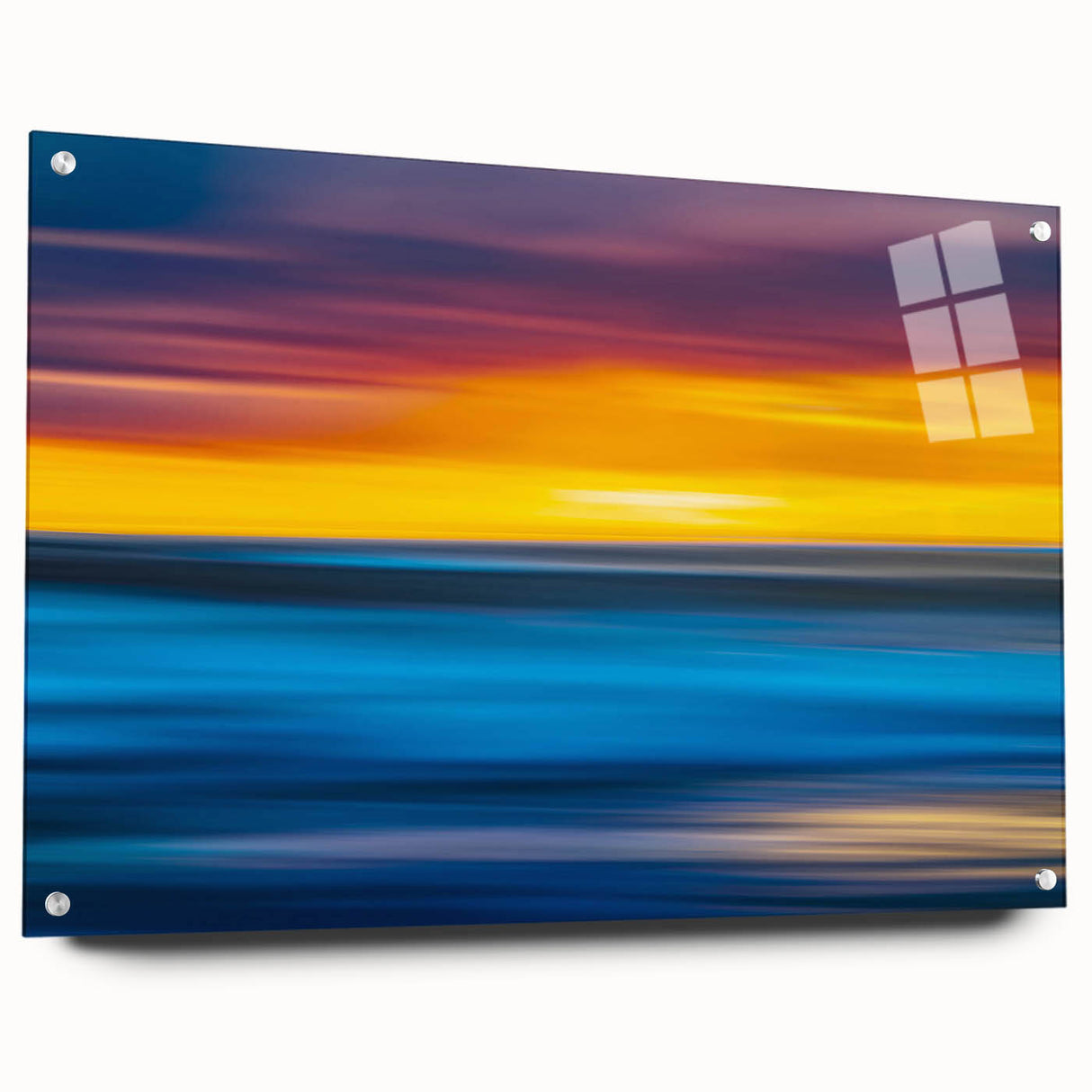 Acrylic glass print of Auckland skyline with muted blue and gray tones, suitable for bedroom or dining room decor.