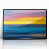 Large abstract wall art depicting Auckland's skyline in muted grays and blues on a framed acrylic print.