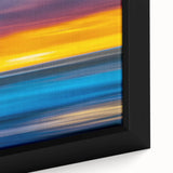 Black wall art depicting Auckland's skyline with colorful, textured brush strokes on a large framed canvas.