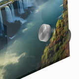 Large abstract wall art featuring a mid-century modernist style depiction of a South American scenery in muted earth tones.