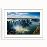 Abstract art print of a South American landscape in muted earth tones on a framed white mat, suitable for dining room decor.