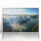 Acrylic print of a serene Argentine landscape in soft pastel shades, framed in white, suitable for modern nursery decor.