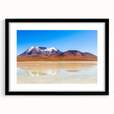 Extra large, textured abstract art print of a vibrant, colorful Bolivian landscape on a framed black canvas.