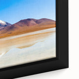 Extra large framed canvas featuring a textured black wall art of a Bolivian landscape with colorful accents.