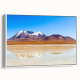 Vintage poster art of a Bolivian landscape on a framed canvas, featuring vibrant colors, ideal for living room decor.